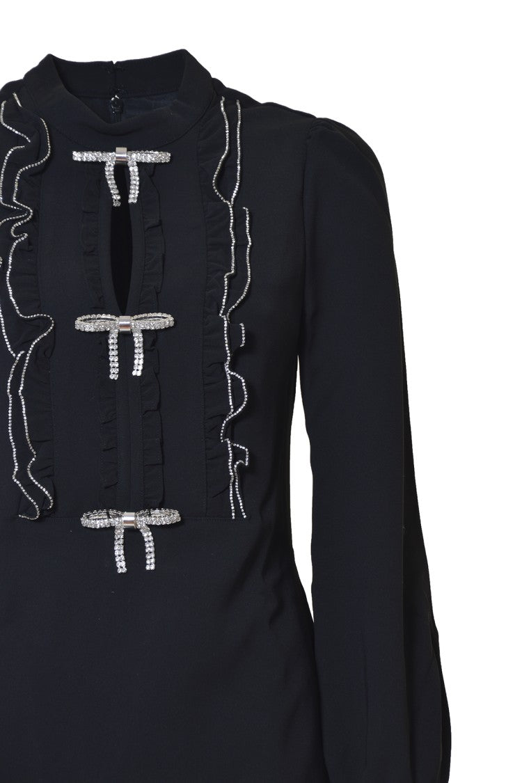 Self-Portrait Black Crêpe Short Dress With Bows