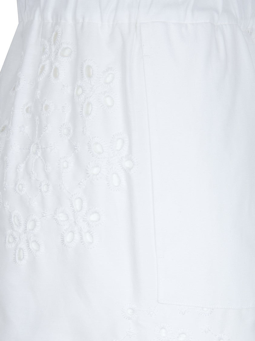 Herno Straight-Leg White Trousers With Floral Eyelet Embroidery