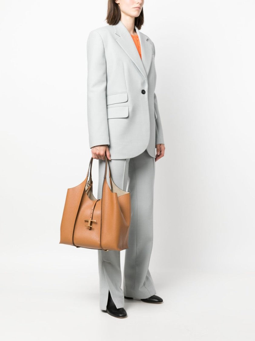 Tod's Caramel Brown Grained Leather Pouch Tote