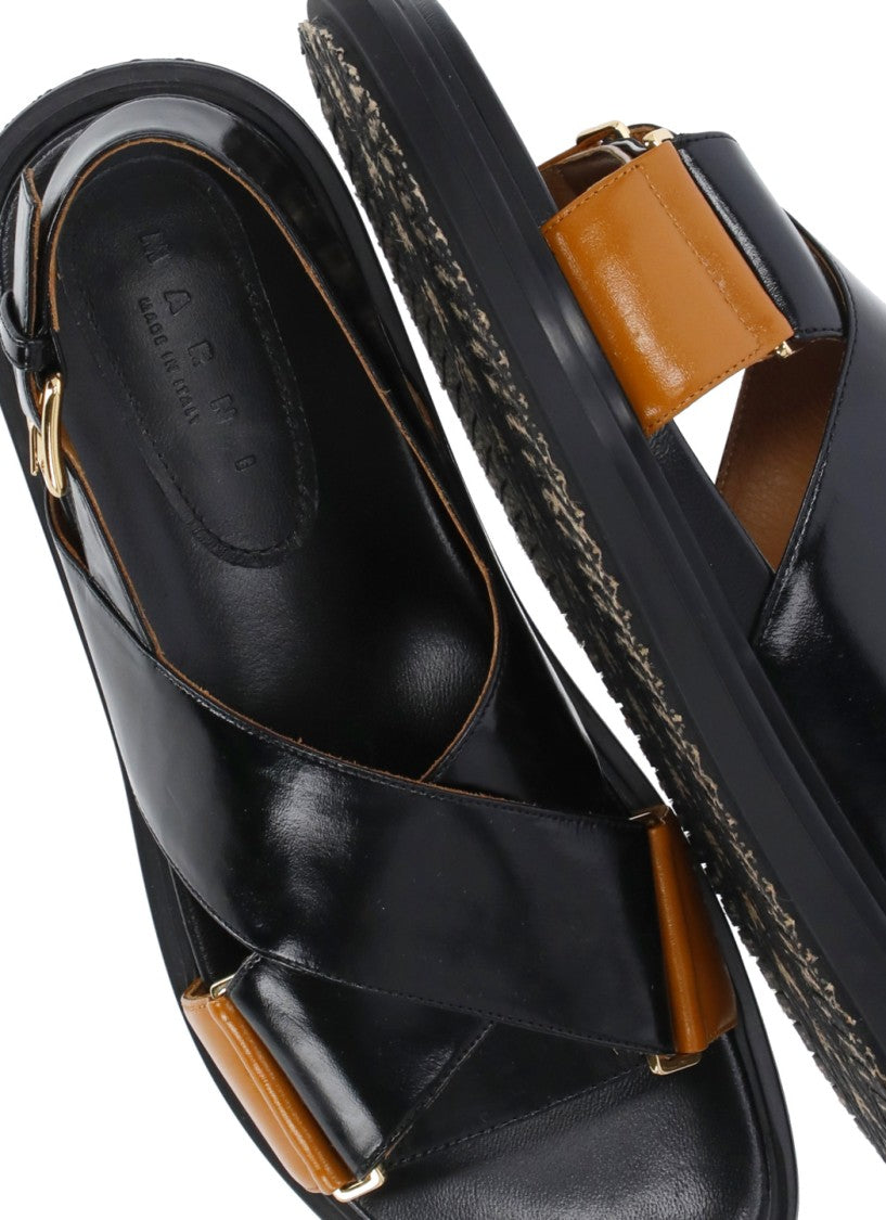 Marni Black Rear Belt Smooth Leather Sandals