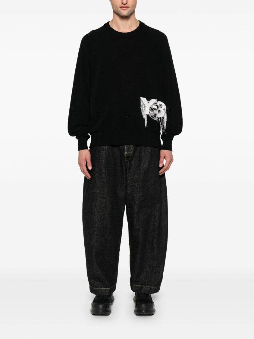 Y-3 Intarsia-Knit Black Crewneck Sweater