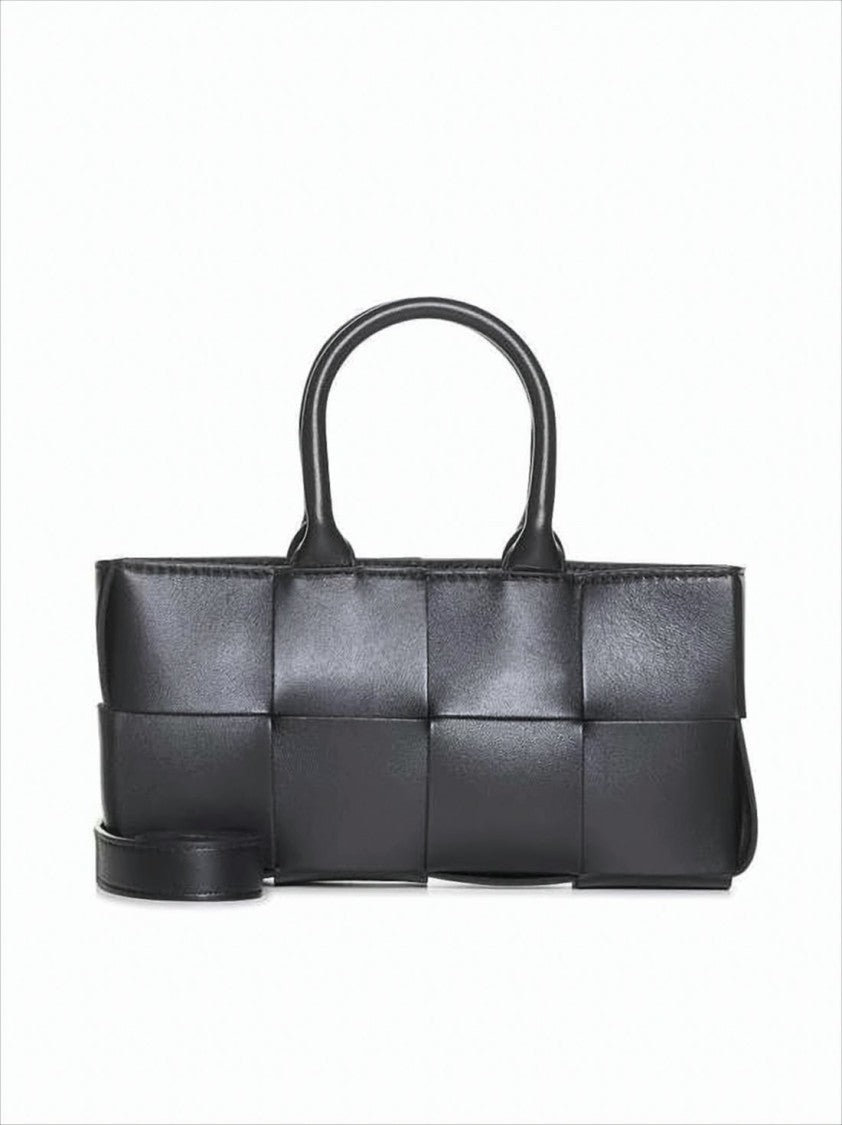 Bottega Veneta Rectangular Woven Black Lambskin Tote Bag