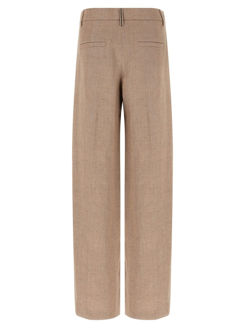 Brunello Cucinelli 'Loose Pleated' Flared Linen Trousers