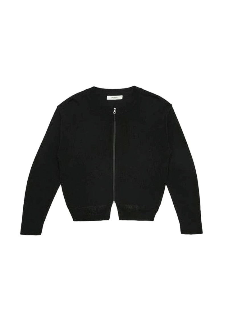 Amomento Cropped Black Cardigan With Unique Cut-Out