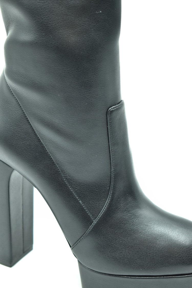 Casadei Black Leather Ankle Boots Block Heel