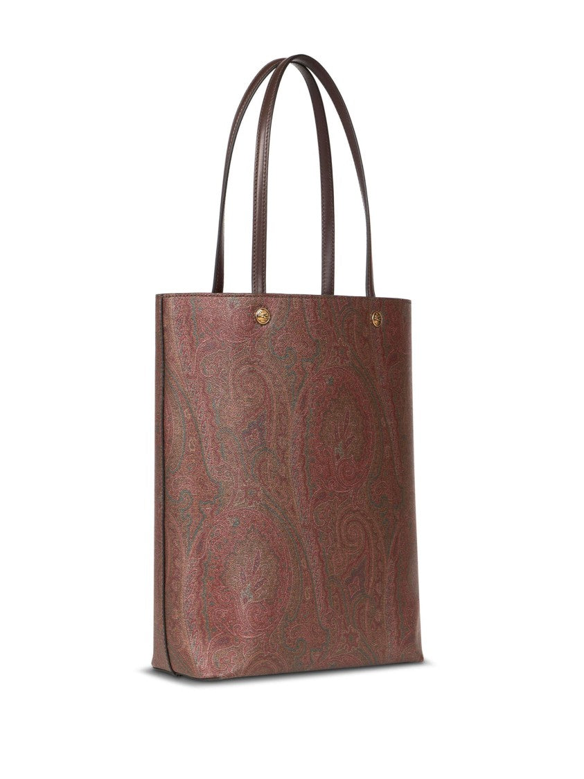 Etro Vertical Shopping Brown Paisley Pattern Tote