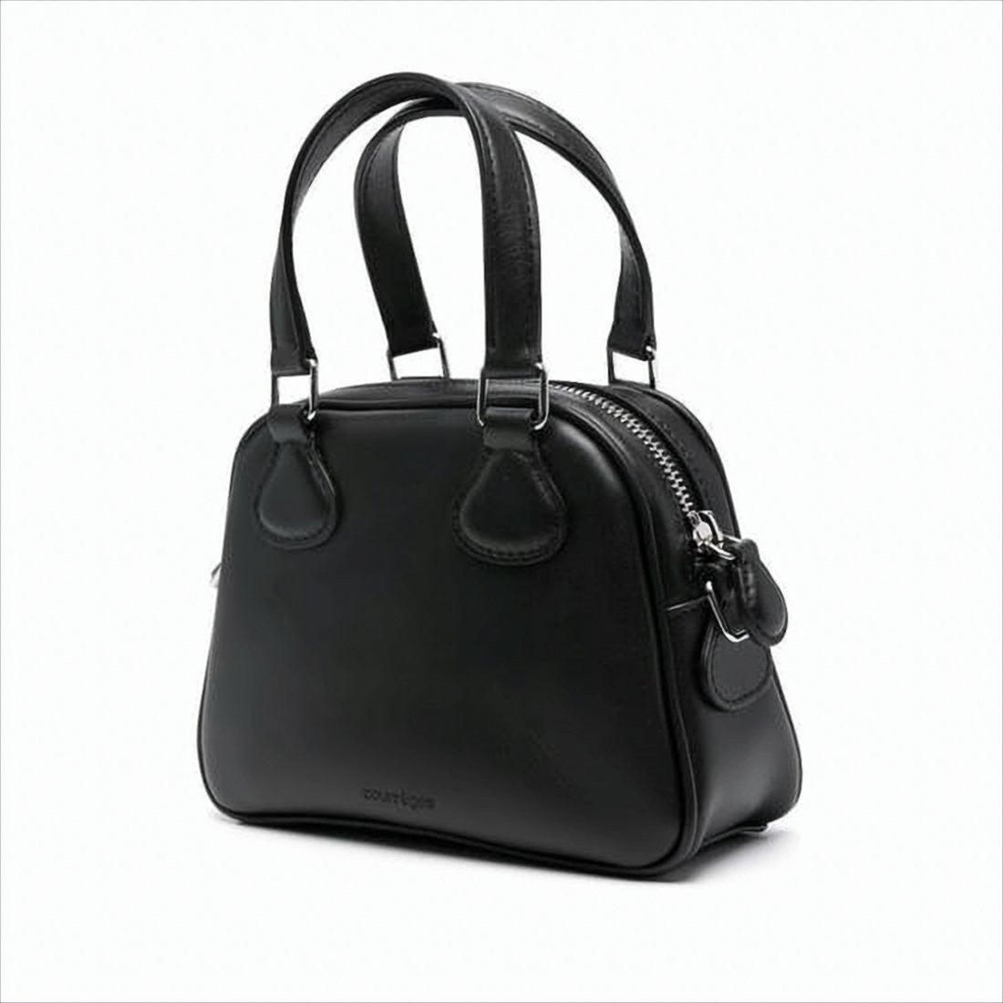 Courrèges Structured Black Calf Leather Tote Bag With Contrasting Logo