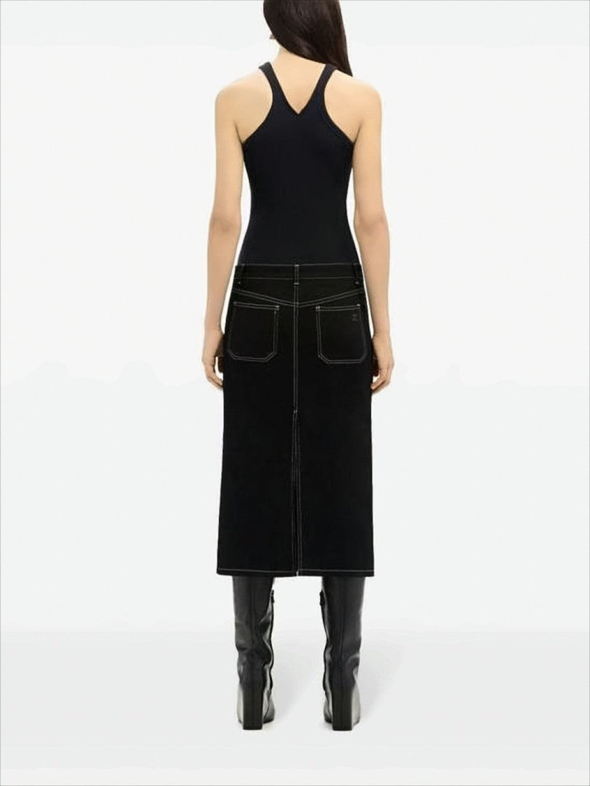 Courrèges Fitted Black Sleeveless Ribbed Top With Subtle Zipper