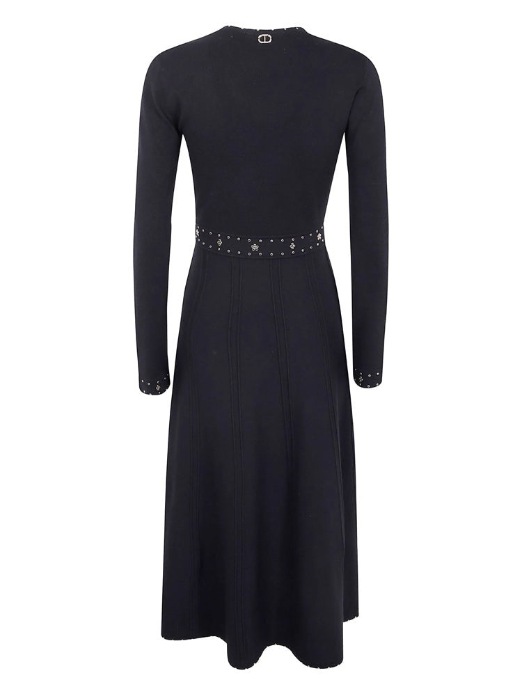 Twin-Set Fitted Black Maxi Dress With Studded Accents And Flowing Skirt