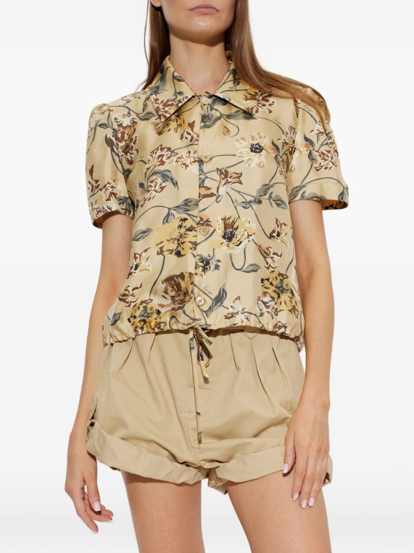 Kenzo Short-Sleeved Floral Top With Adjustable Drawstring Hem