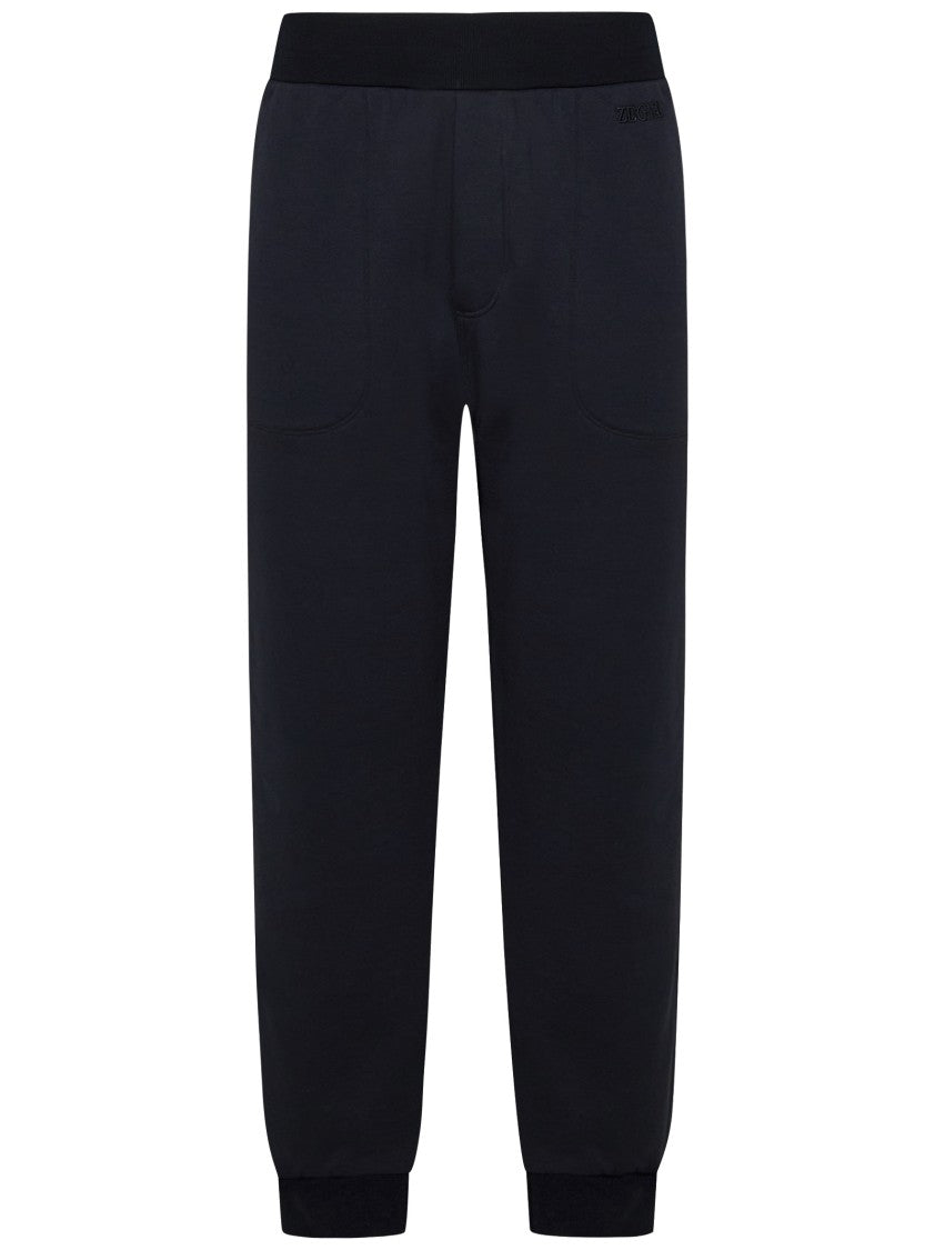 Zegna Blue Joggers With Ribbed Finishes