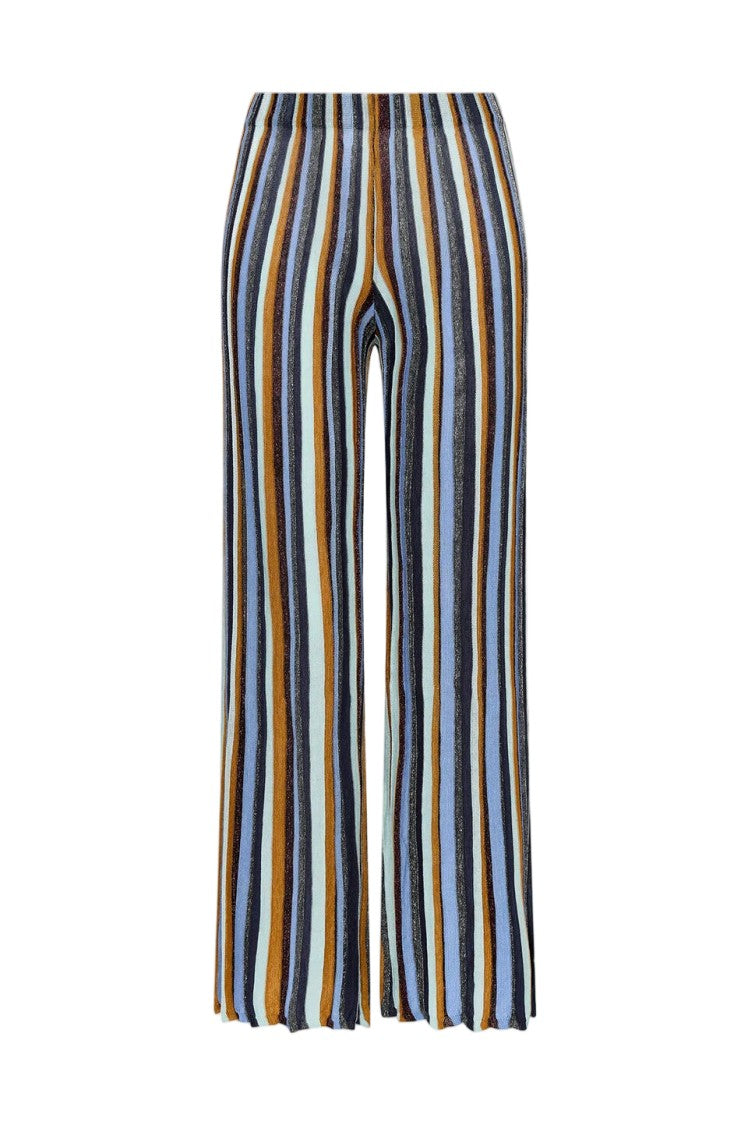 Maliparmi Lurex Striped Internal Elastic Waistband Flared Trousers