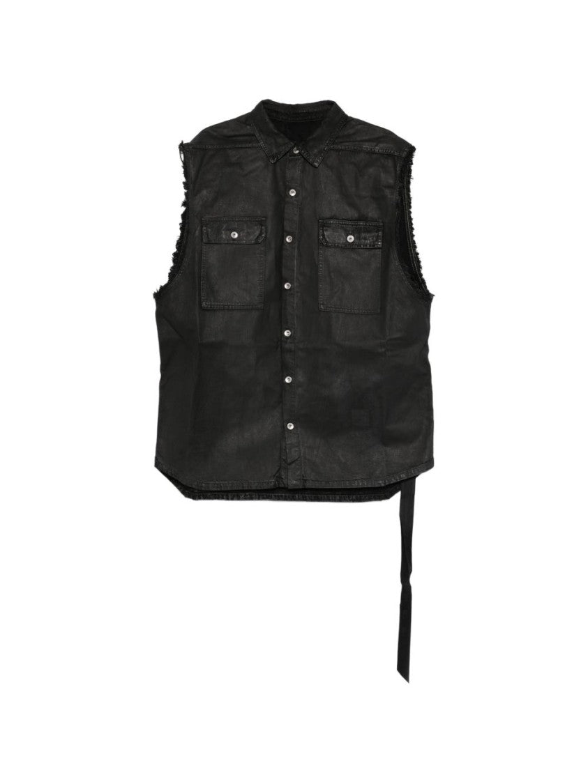 Drkshdw Sleeveless Black Vest With Button Fastening And Fringed Detail