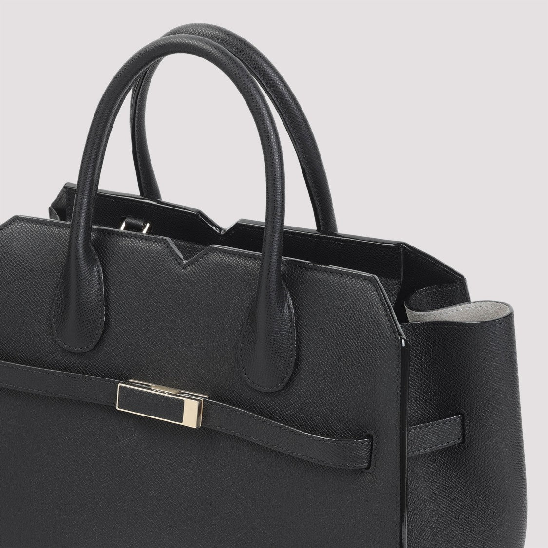 Valextra Black Calf Leather Milano Media Shoulder Bag