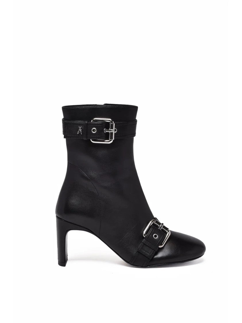 Patrizia Pepe Black Leather Buckled Ankle Boots