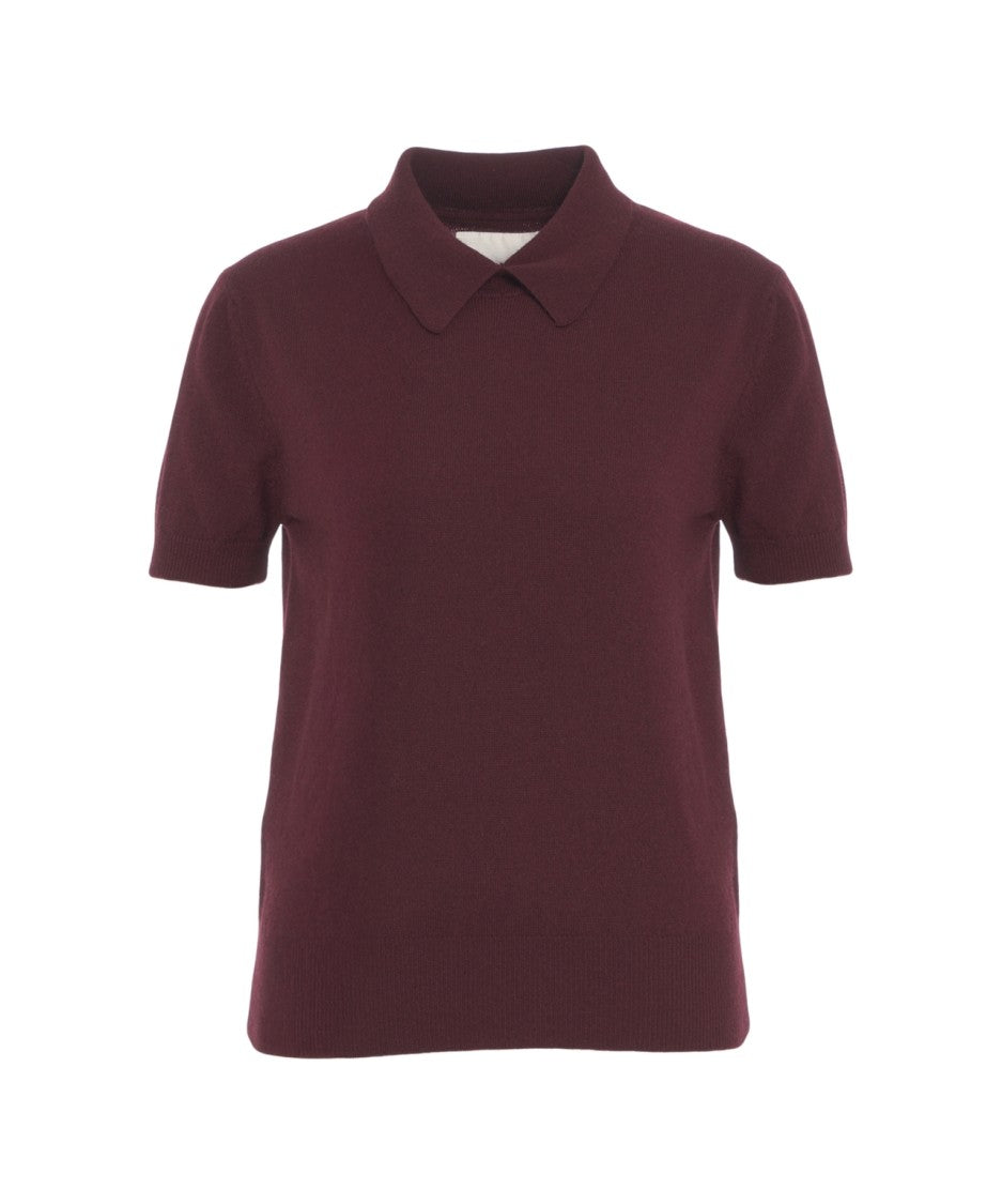 Jeio Knit Polo Top With Classic Collar And Ribbed Edges