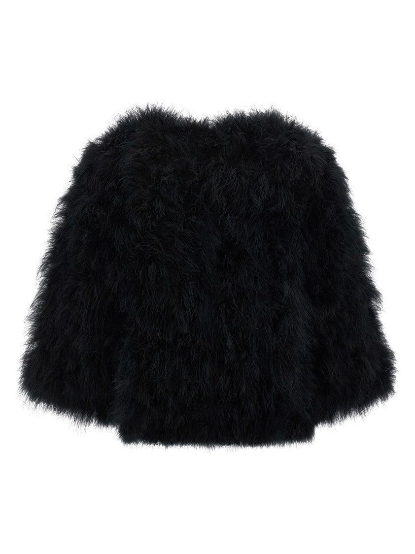 Yves Salomon Feather-Covered Jacket With Silk Lining And Cropped Design