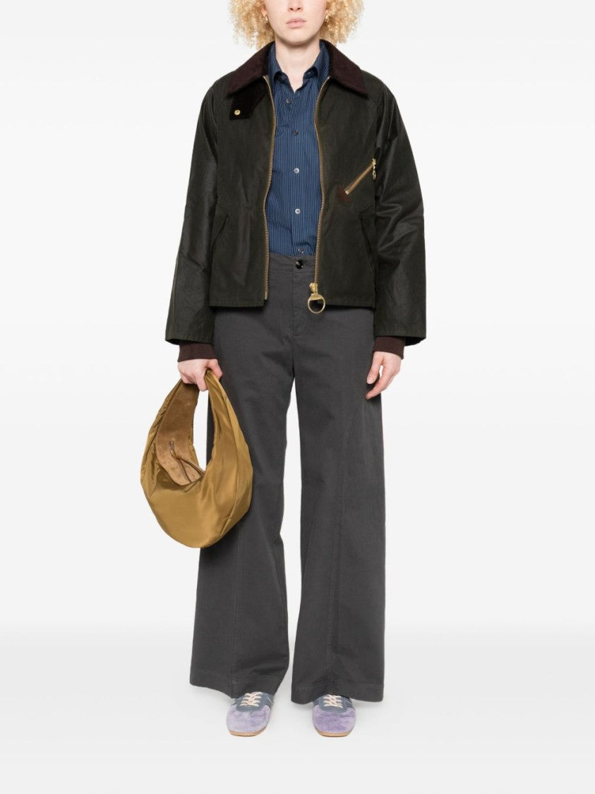 Barbour Cropped Dark Green Jacket With Corduroy Collar