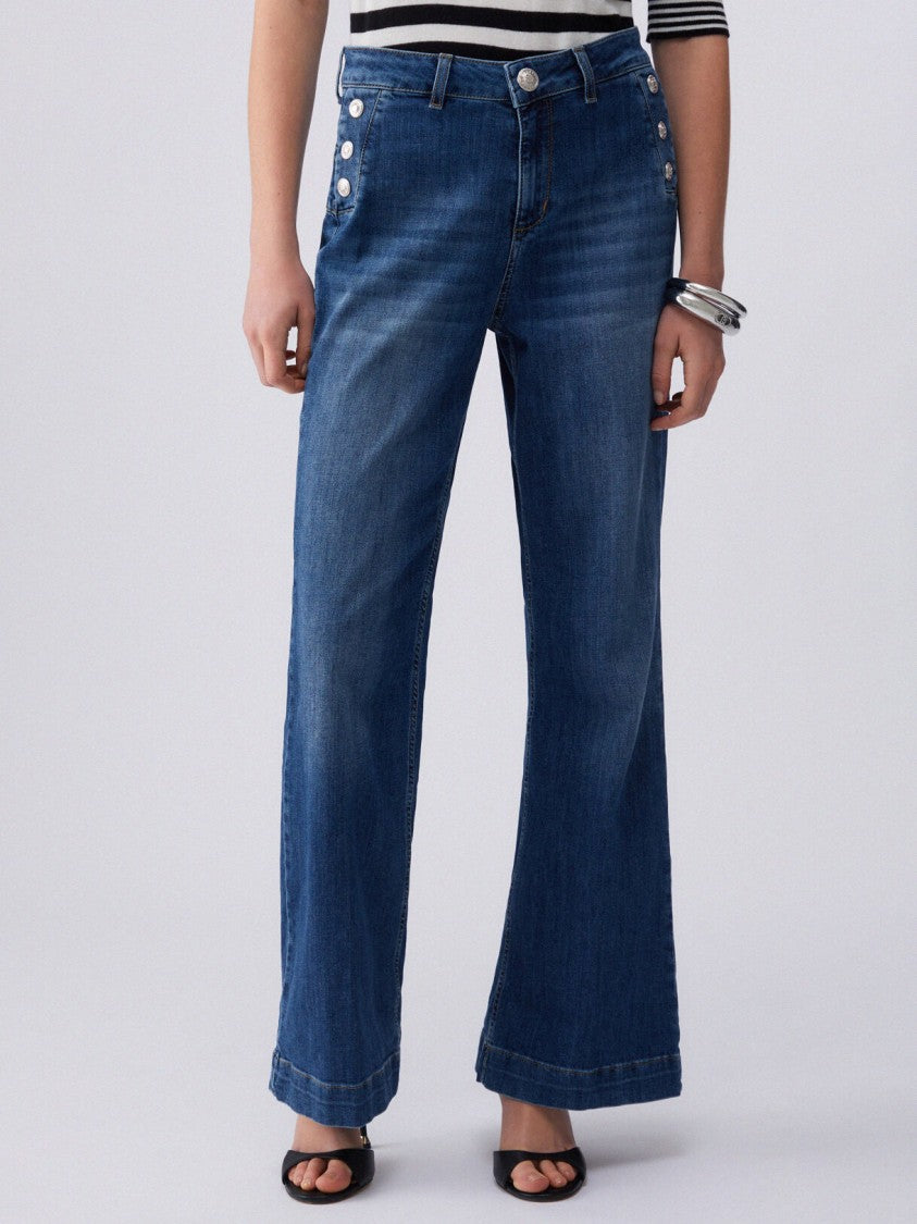 Liu Jo High-Waisted Flare Jeans With Golden Button Accents