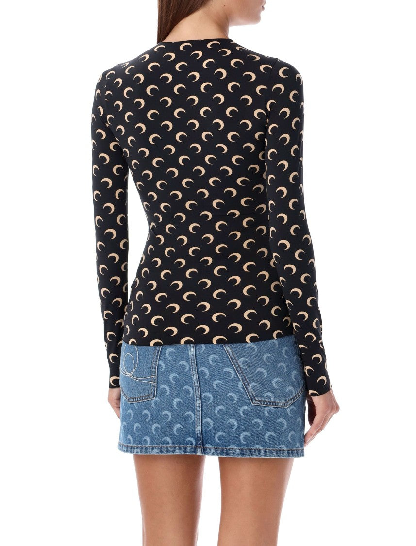 Marine Serre Second Skin Crew Neck Top Moon