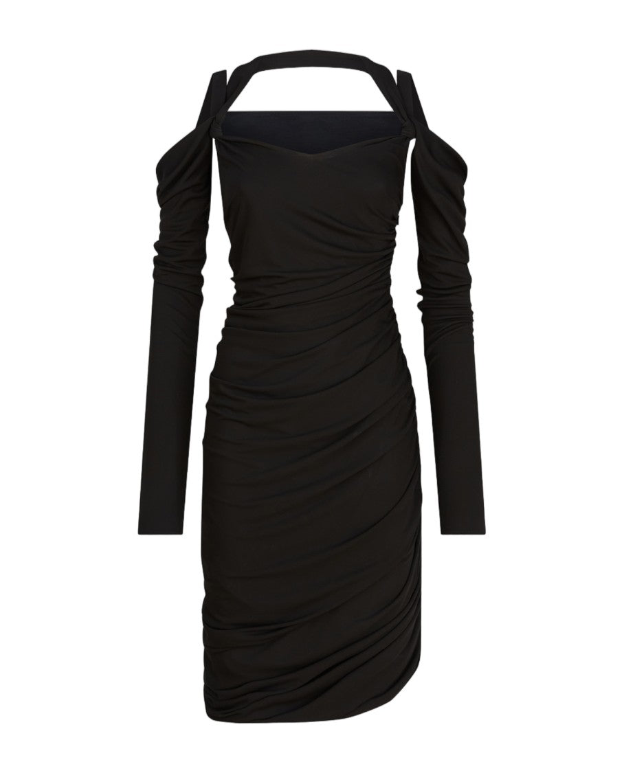 The Attico Off-Shoulder Midi Dress With Ruched Detailing And Unique Strap Design