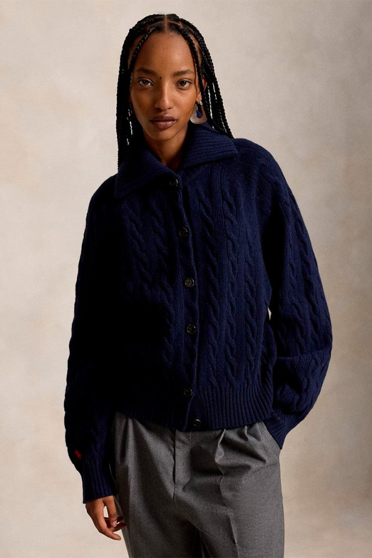 Polo Ralph Lauren Navy Wool-Cashmere Blend Collared Cardigan
