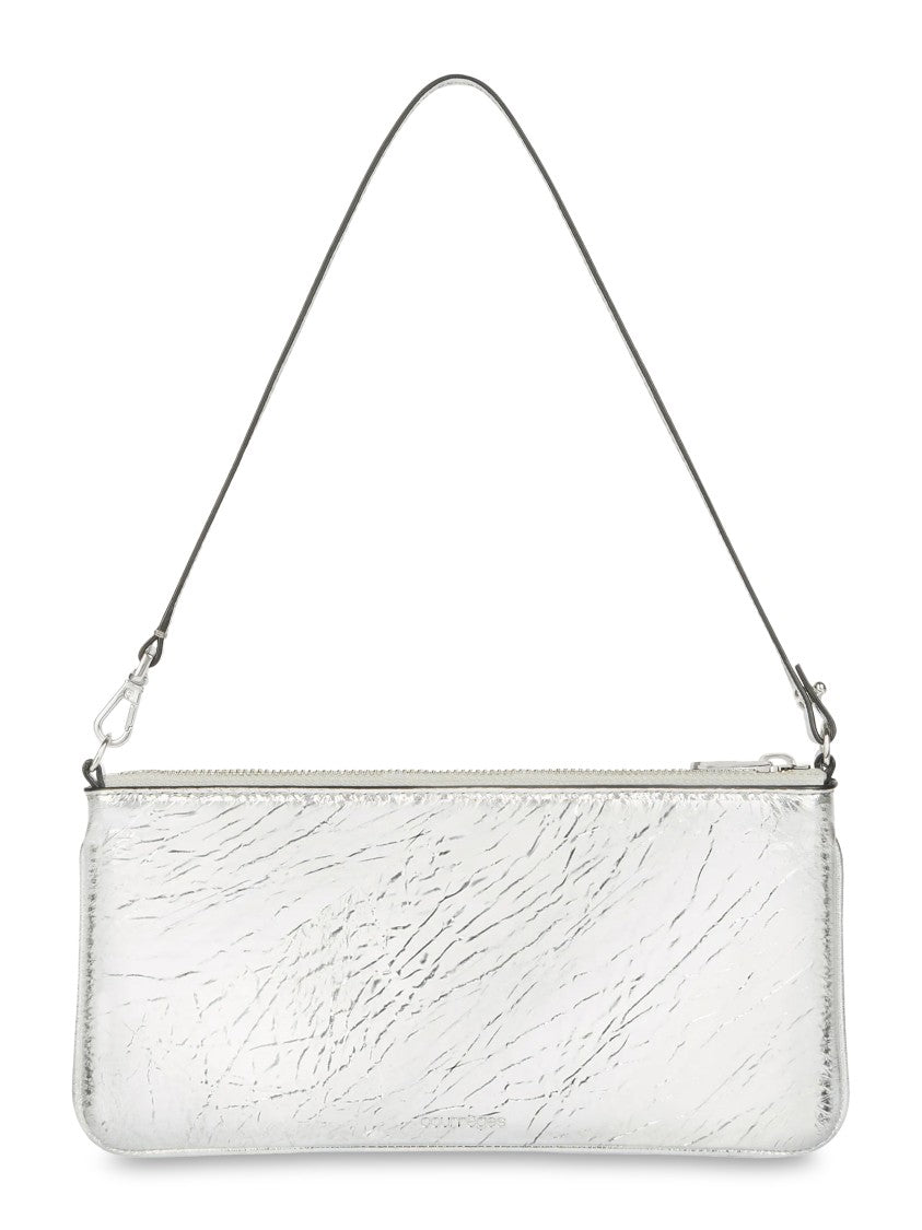 Courrèges Rectangular Zipped Pouch In Crinkled Silver Leather