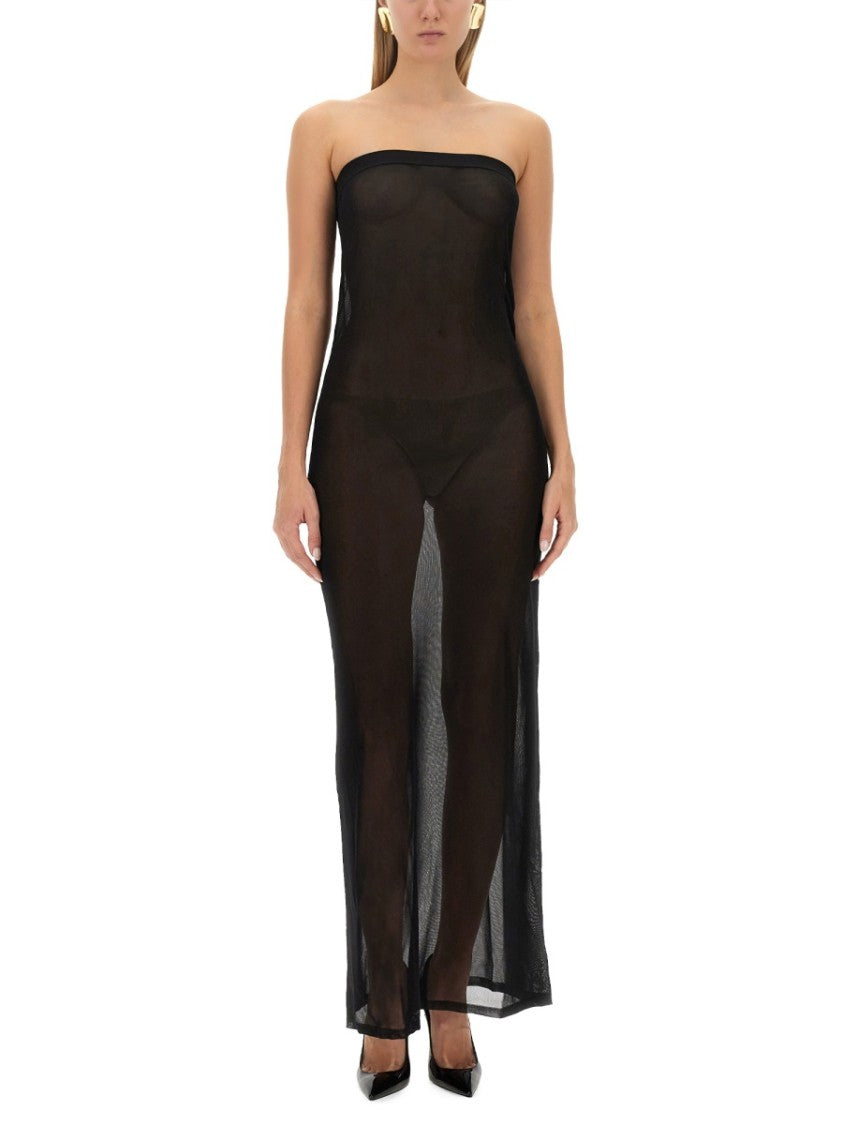 Saint Laurent Sheer Strapless Maxi Dress With Straight Neckline