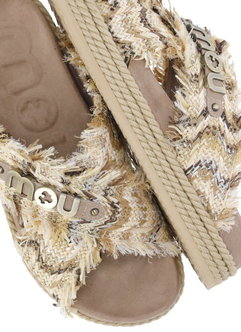 Mou Beige Criss-Cross Rafia Sandals