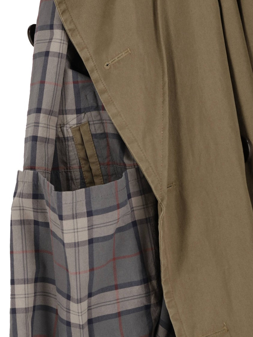 Maison Margiela Green Double-Breasted Folded Collar Cotton Trench Coat