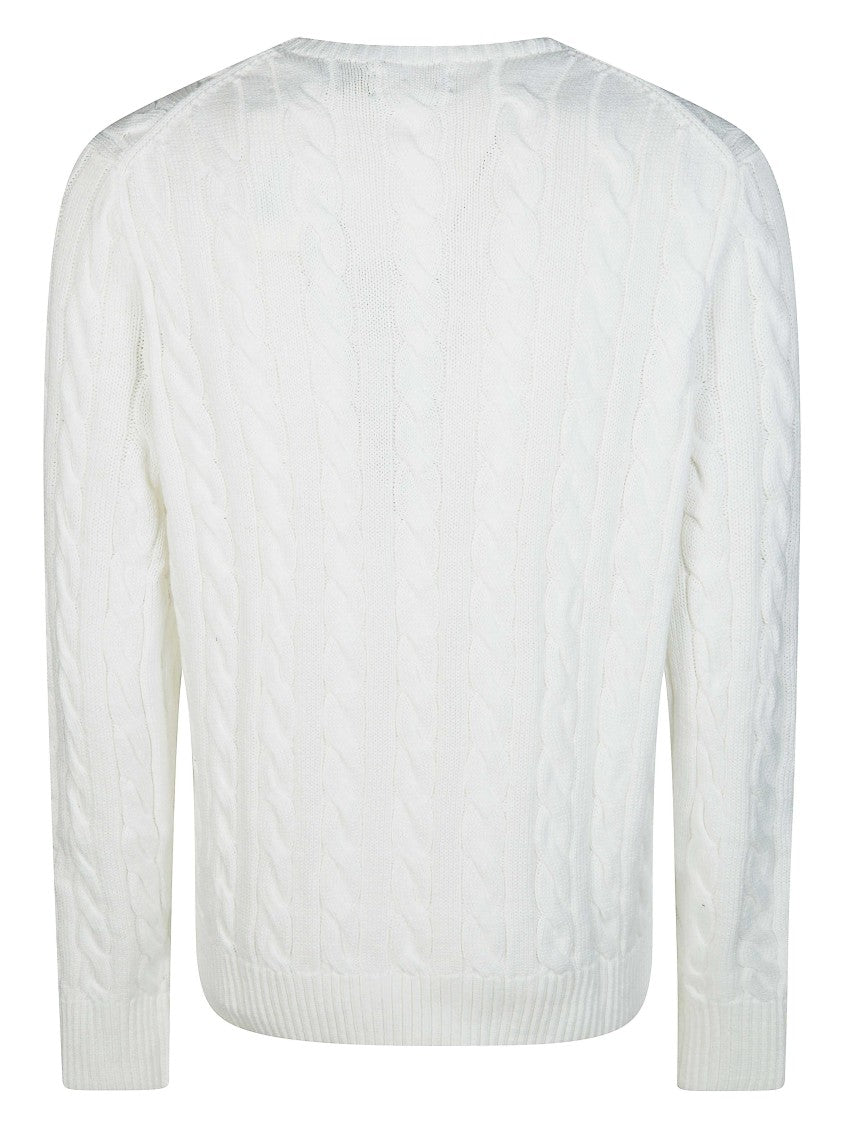 Polo Ralph Lauren White Treccia Cable-Knit Crewneck Sweater