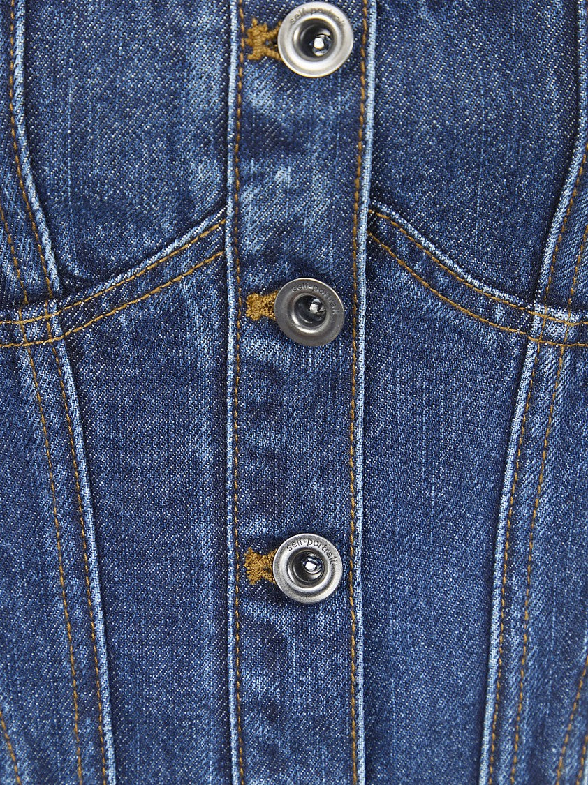 Self-Portrait Fitted Denim Corset Top