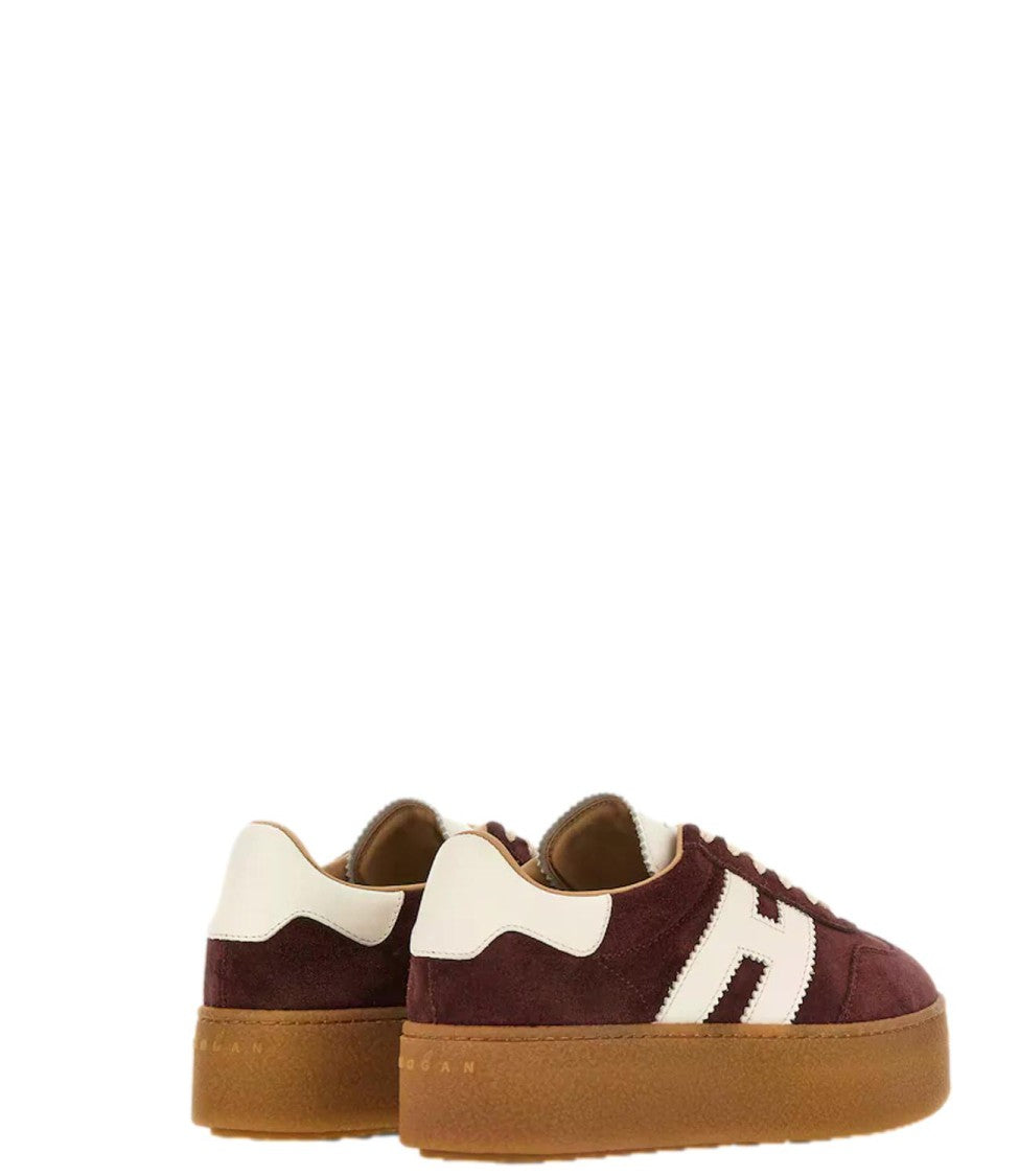 Hogan Burgundy H698 Allacciato H Suede Platform Sneakers