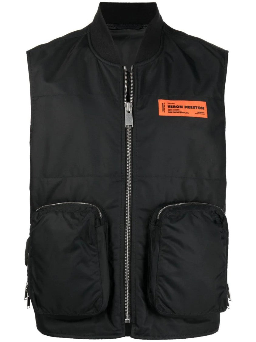 Heron Preston Utility-Inspired Black Vest With High Collar And Zippered Pockets