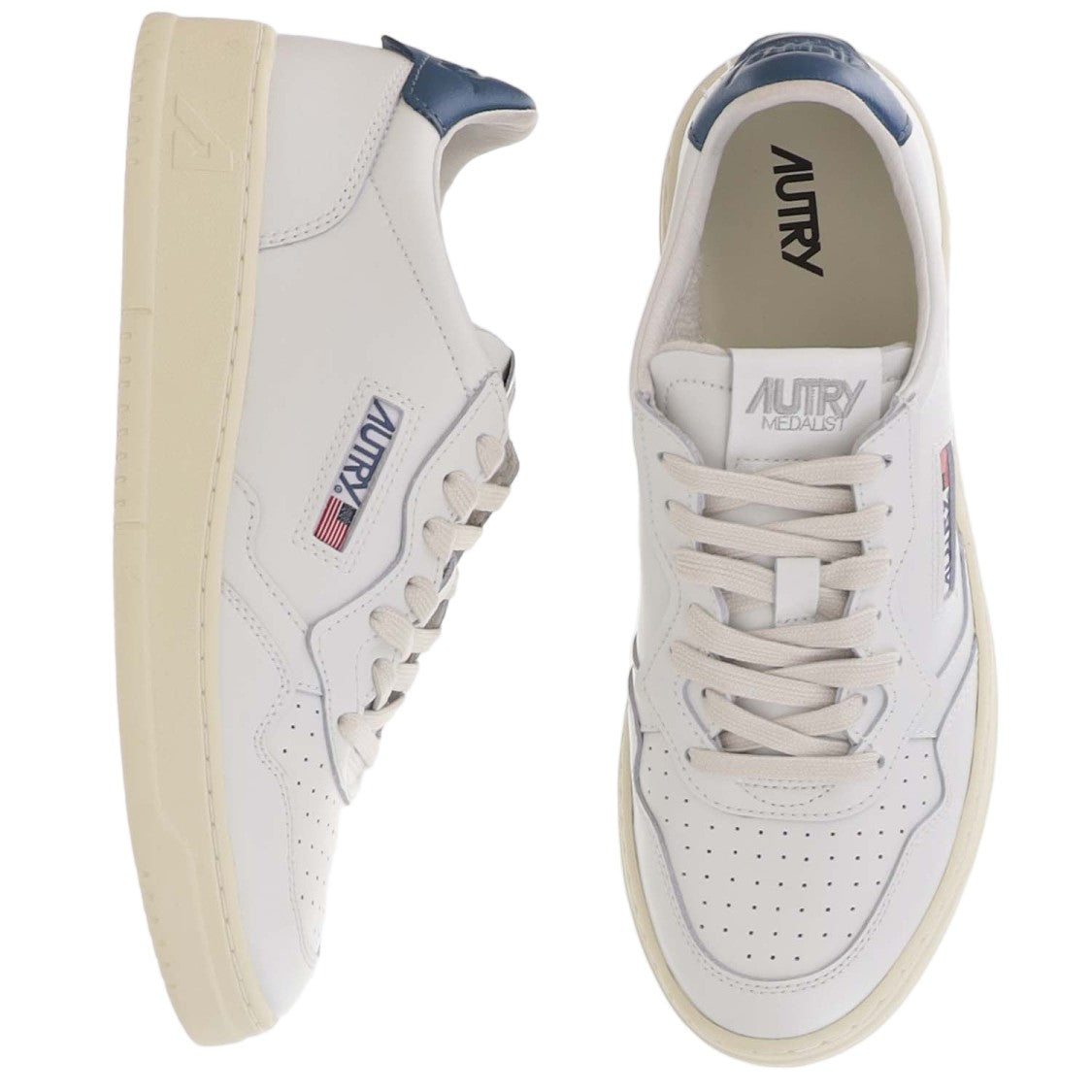 Autry White/Blue Medalist Low Leather Sneakers