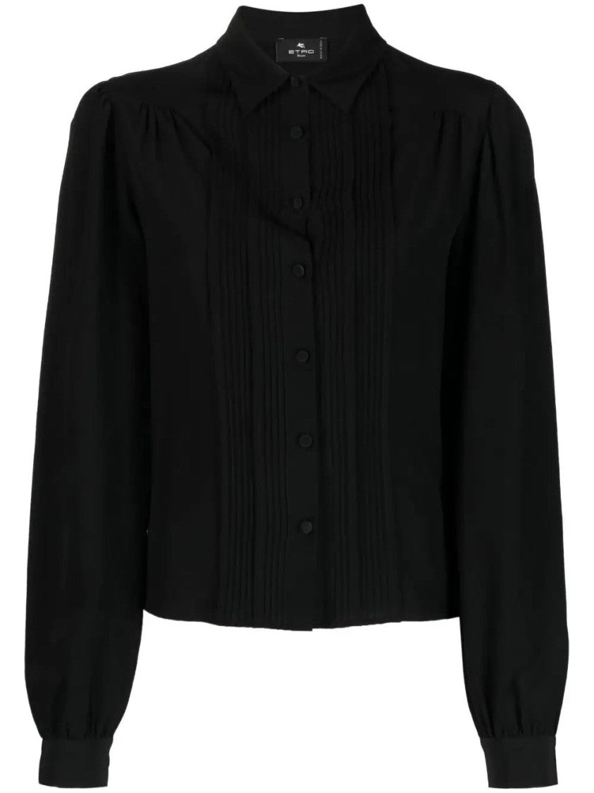 Etro Button-Up Silk Blouse With Pleated Front