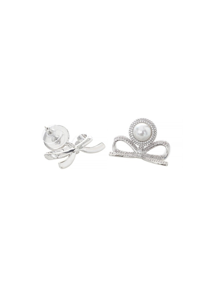 Self-Portrait Silver Crystal Bow Pearl Earrings