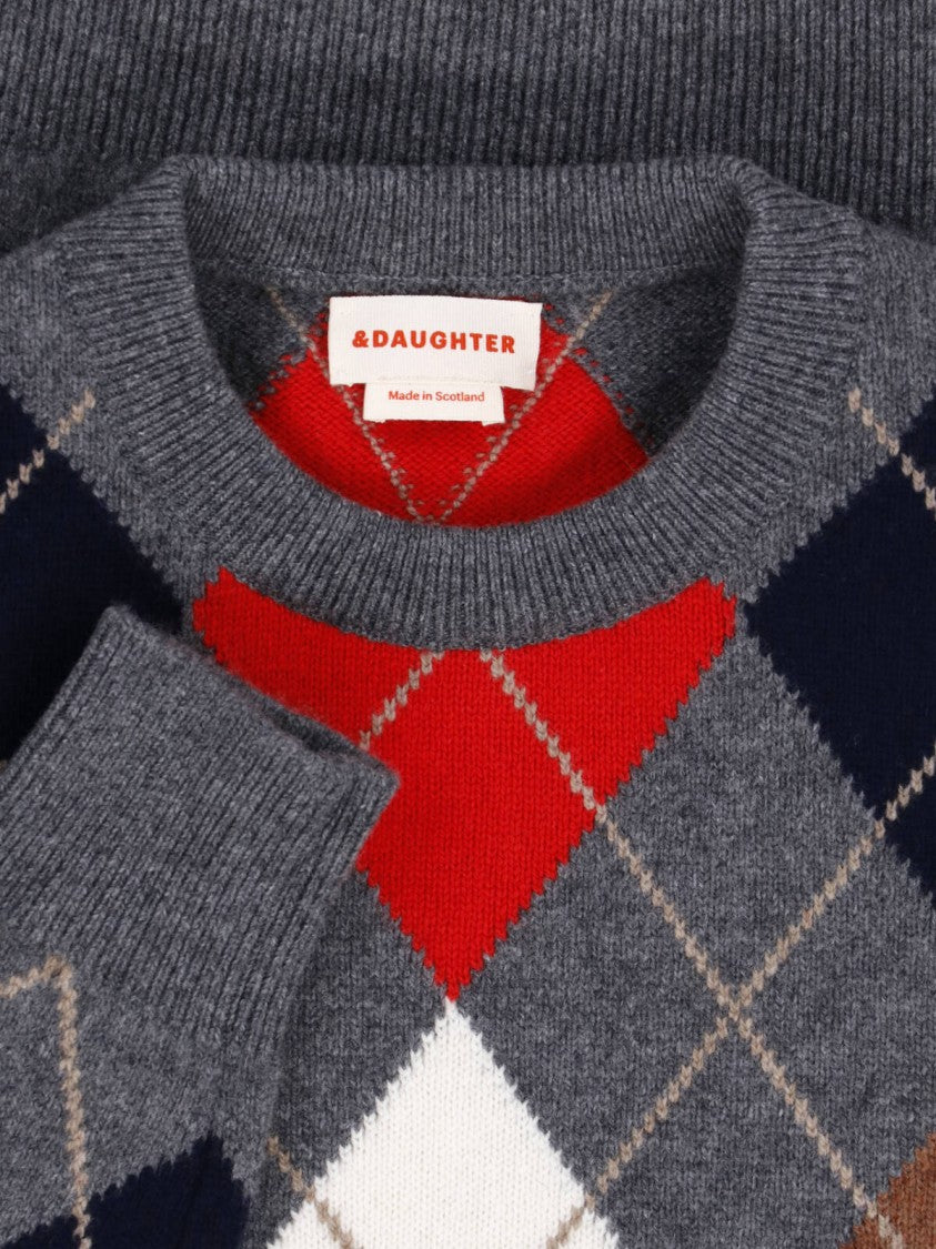 &Daughter Multicolor Argyle Pattern Crew Neck Sweater By &Daughter