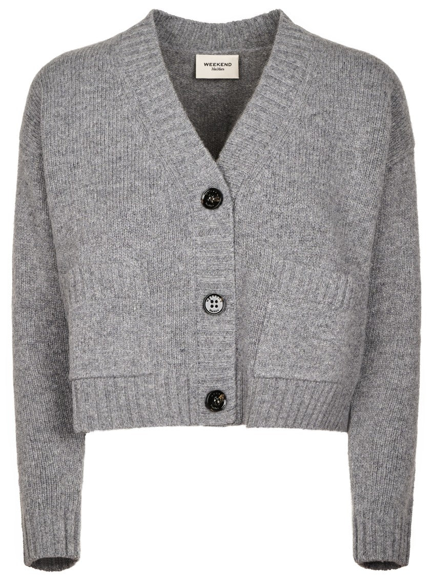 Max Mara Cropped V-Neck Button Knit Sweater