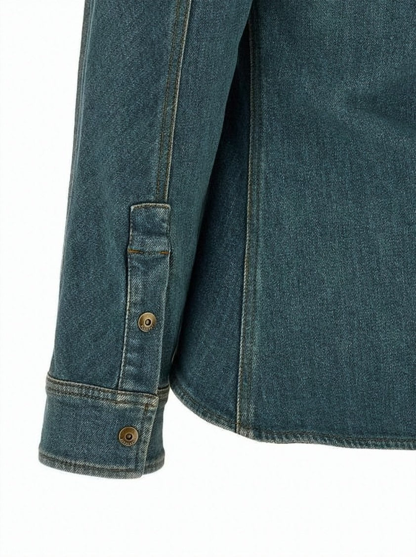Burberry Structured Blue Denim Shirt With Flared Hem