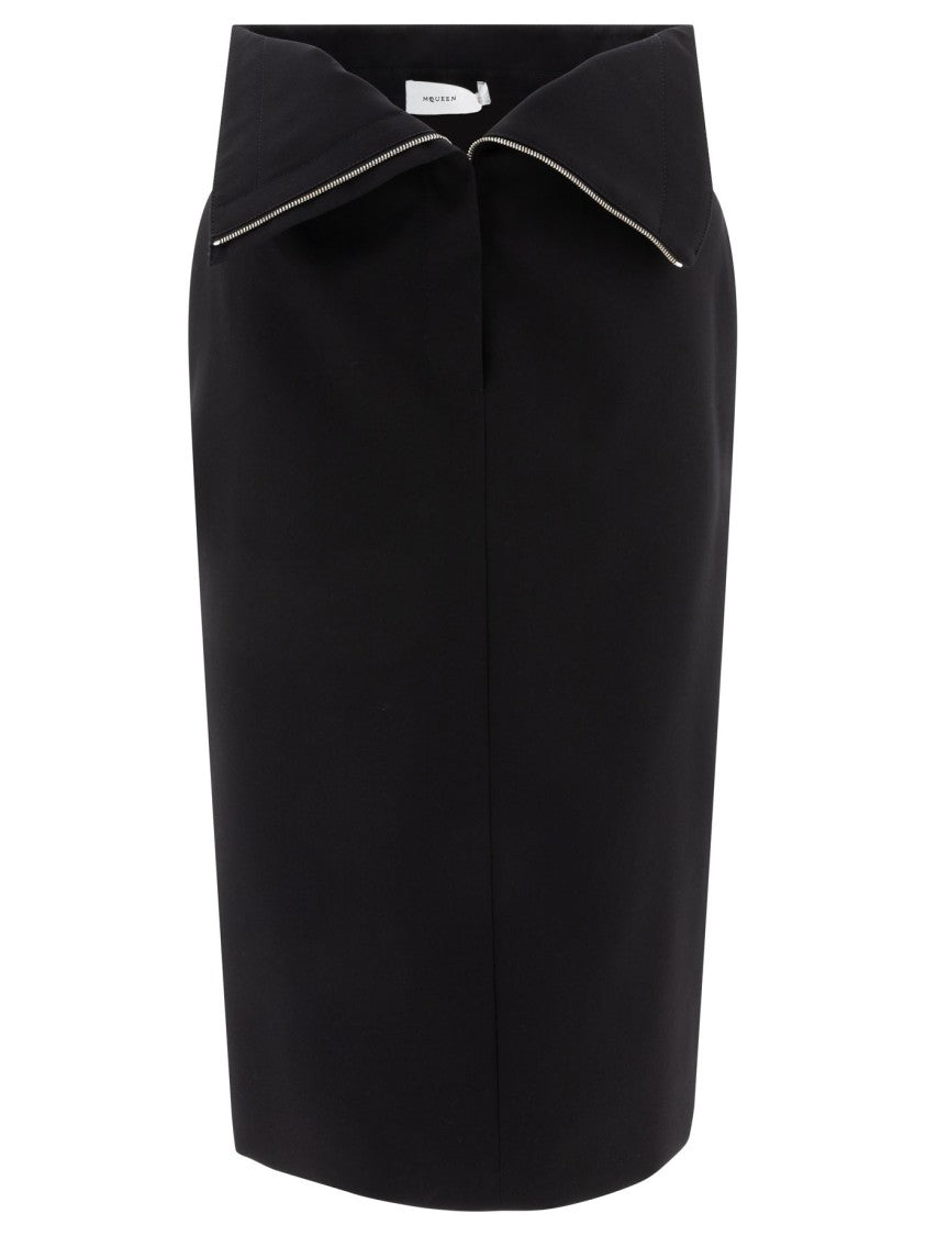 Alexander Mcqueen High-Waisted Black Wool Skirt