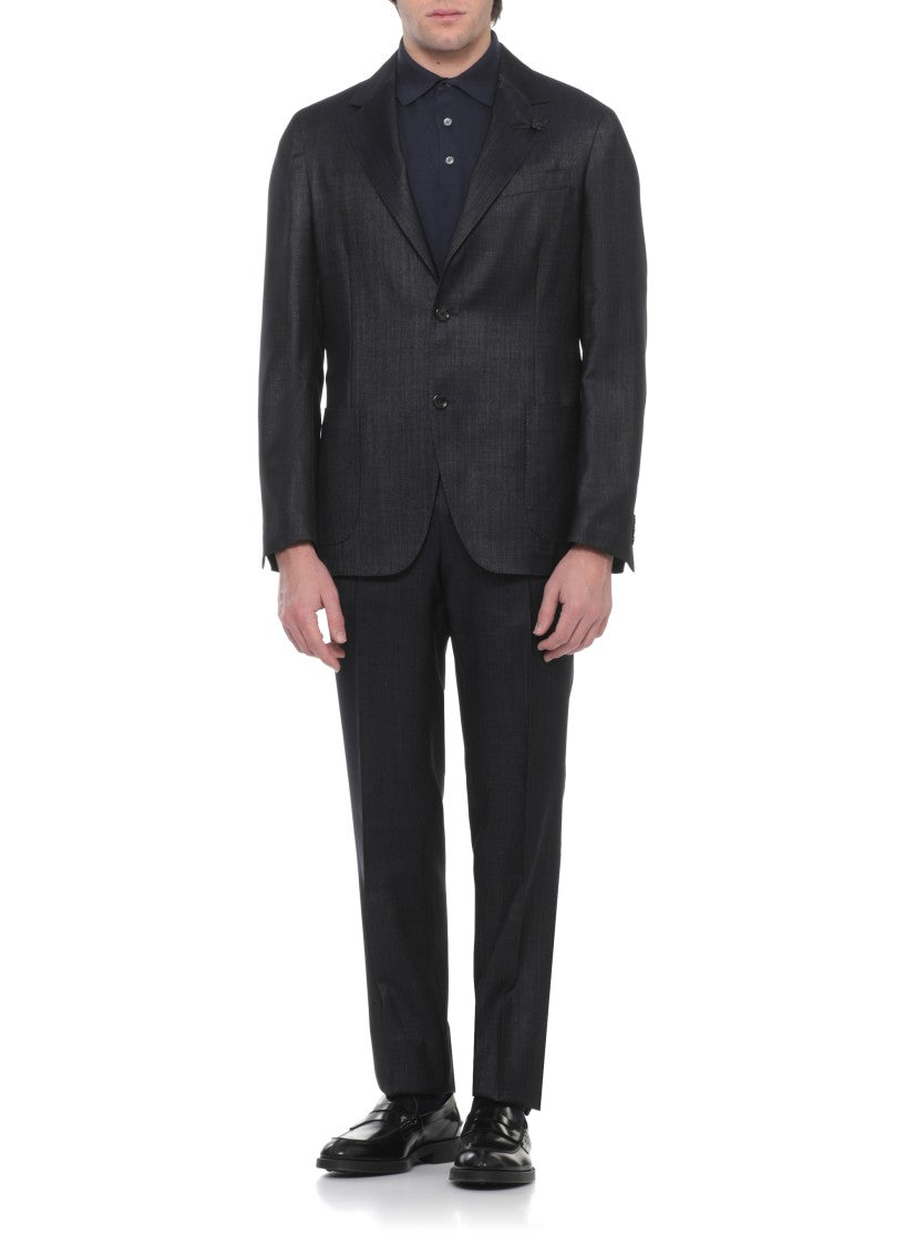 Lardini Black Pin Lapel Wool Suit