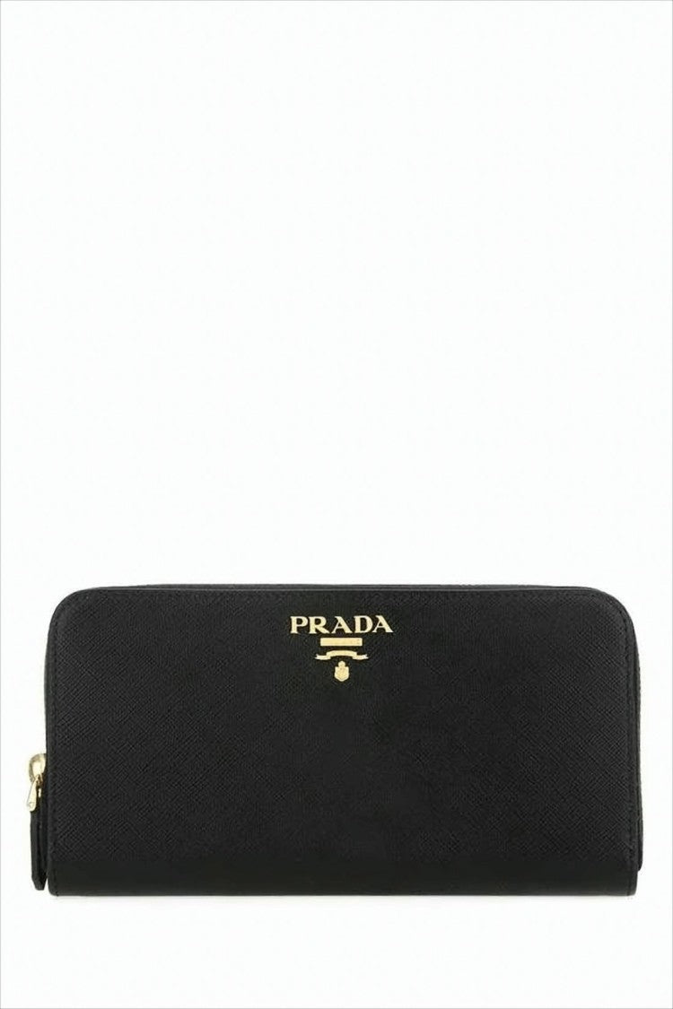 Prada Textured Black Leather Zip-Around Wallet
