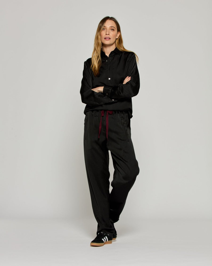 Serena Bute Satin Stripe Utility Jogger - Black