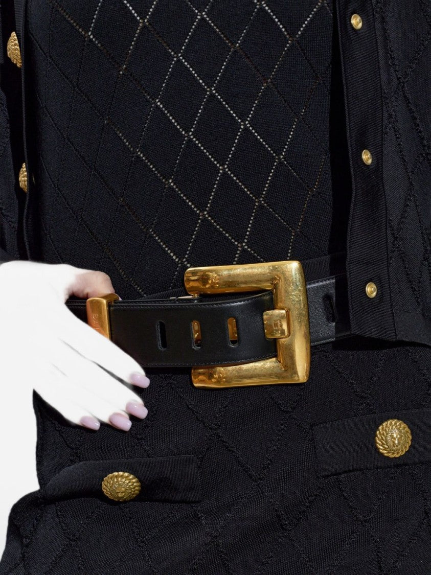 Balmain Black Wide Gold Buckle Belt