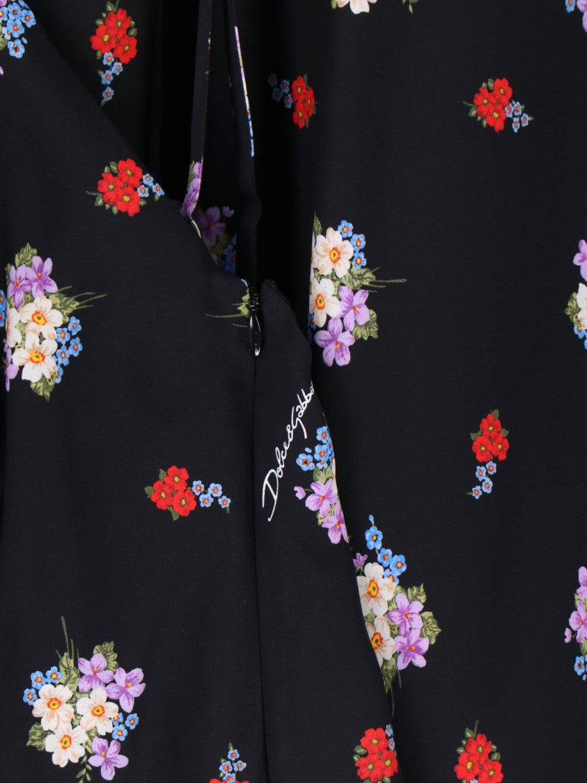 Dolce & Gabbana Black Floral Silk Midi Dress