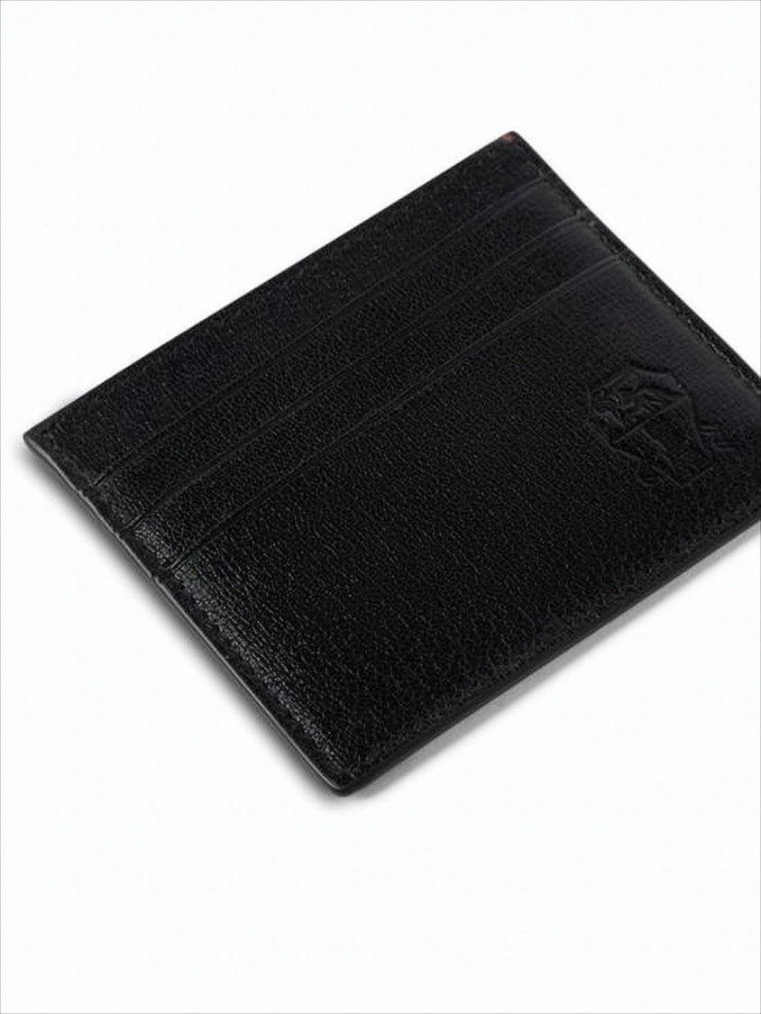 Brunello Cucinelli Minimalist Black Lambskin Card Wallet With Embossed Detailing