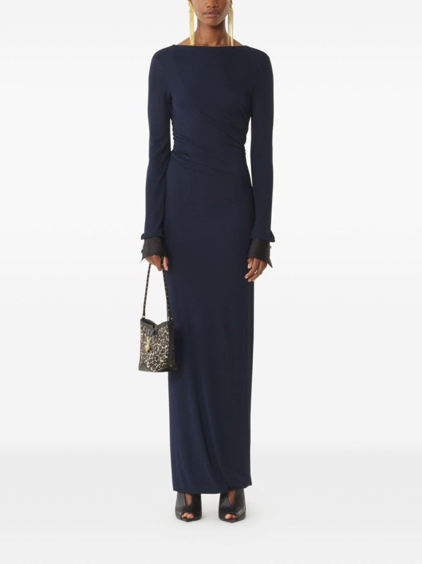 Lanvin Dark Blue Long Sleeve Side Slit Dress