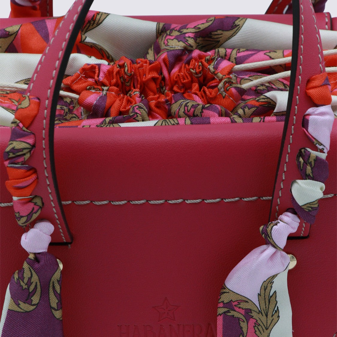Cuba Lab Woven Straw Bucket Bag With Red Leather Accents