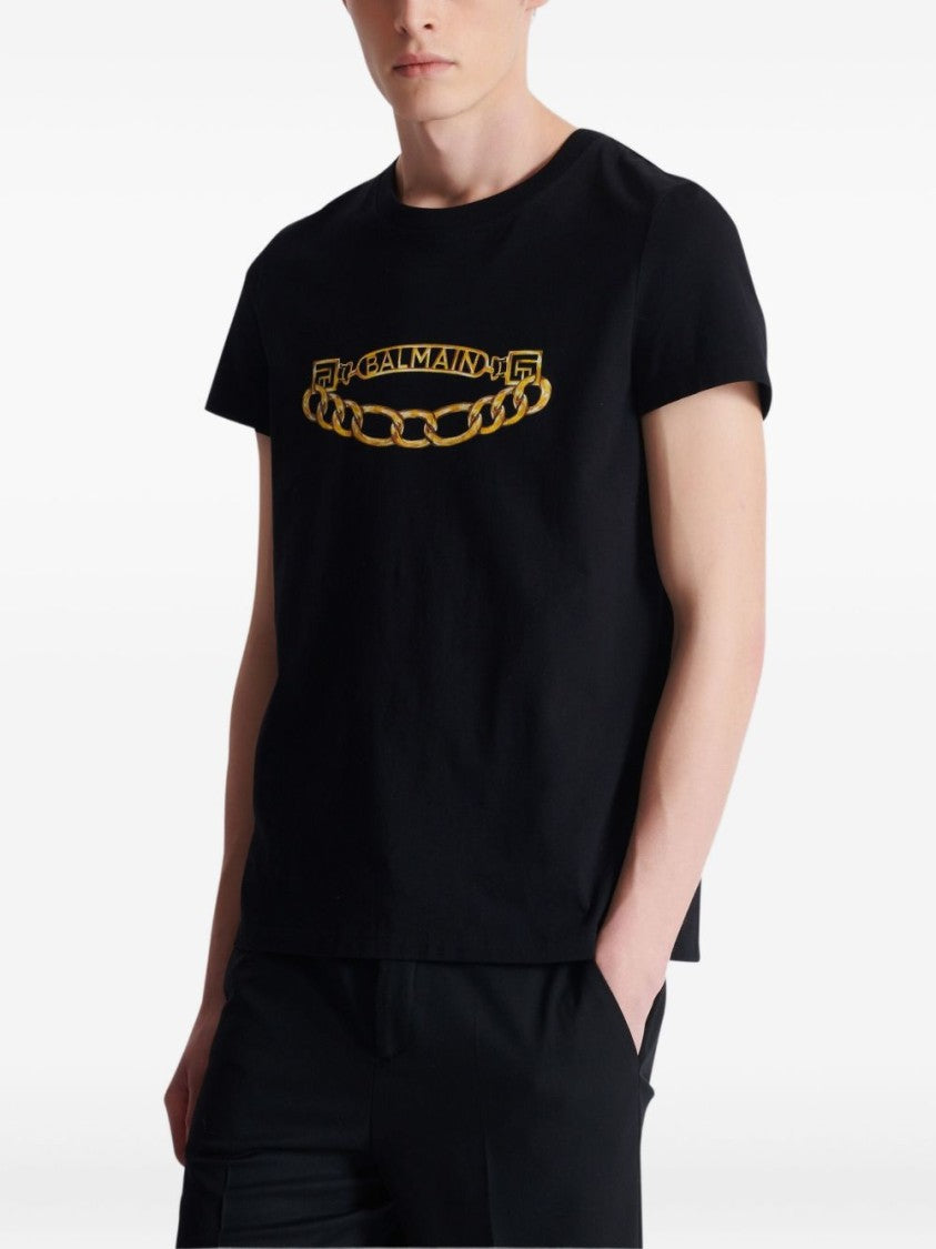 Balmain Black Gold Chain Graphic Crew Neck T-Shirt